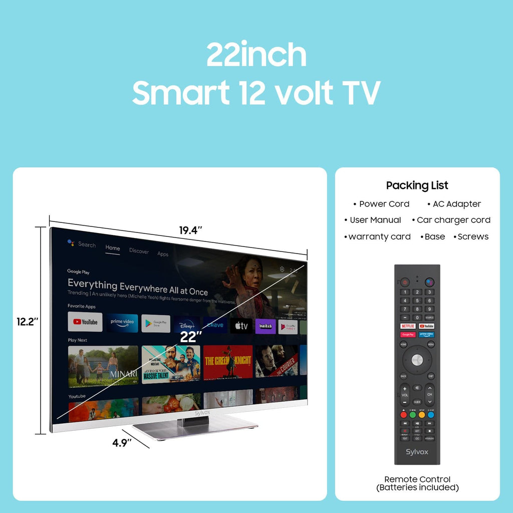 22-Zoll 12V Fernseher mit DVD-Player – Für Zuhause, Wohnmobil und Boot (Marina-Serie)