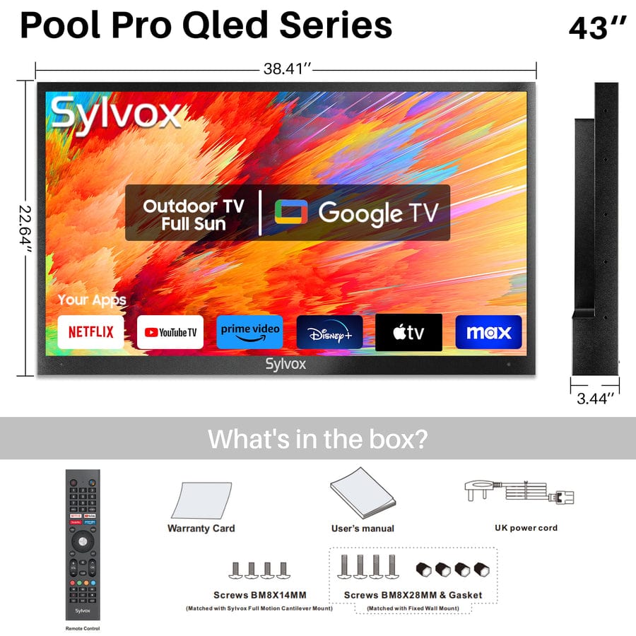 43" QLED Outdoor Fernseher Smart von Google TV  - Pool Pro Serie 2.0 Gen. QLED Version