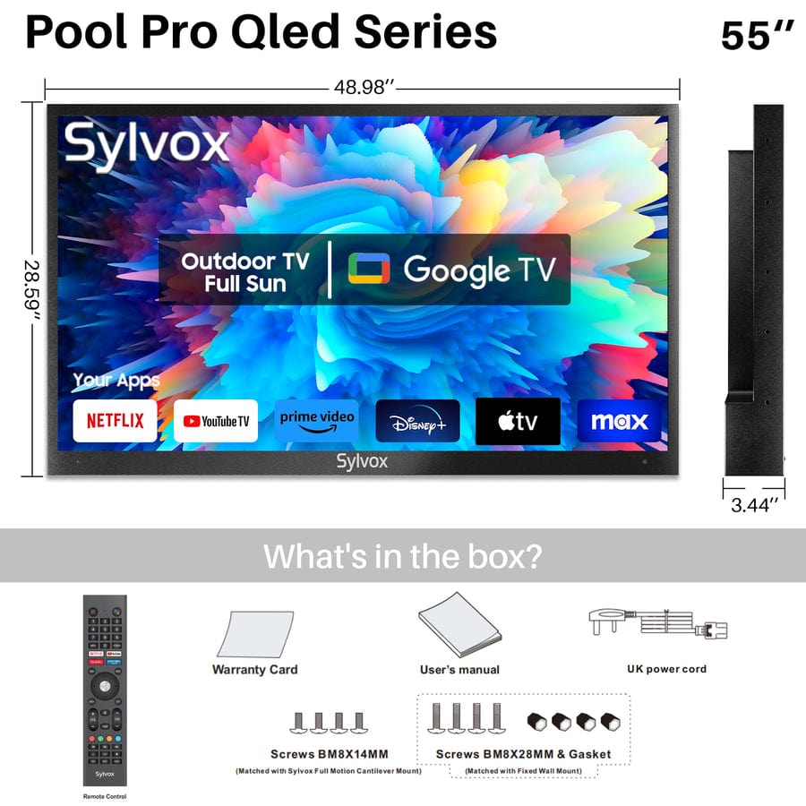 55" QLED Outdoor Fernseher Smart von Google TV  - Pool Pro Serie 2.0 Gen. QLED Version