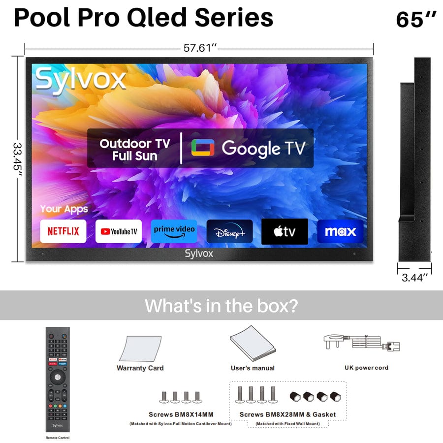 65" QLED Outdoor Fernseher Smart von Google TV  - Pool Pro Serie 2.0 Gen. QLED Version