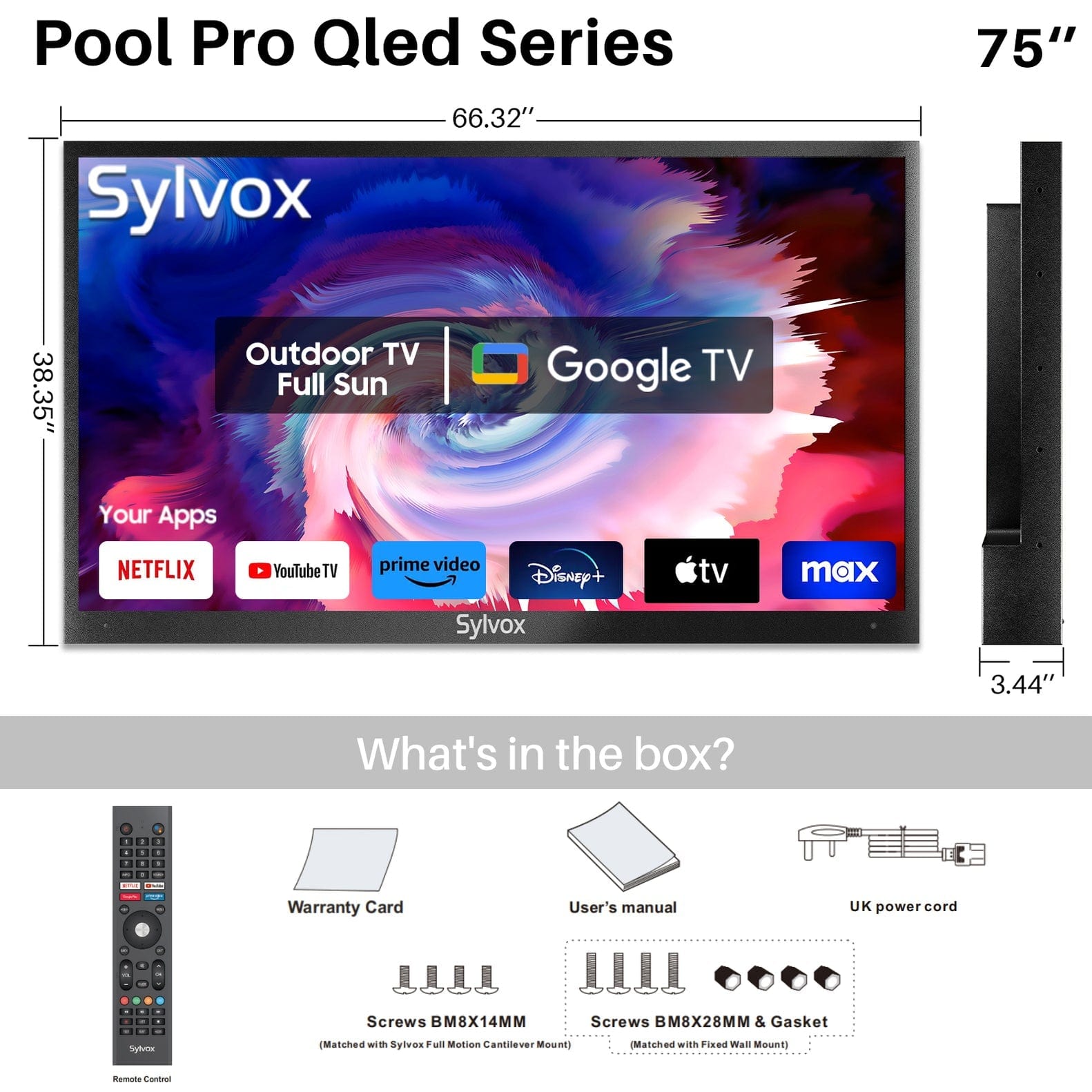 75" QLED Outdoor Fernseher Smart von Google TV  - Pool Pro Serie 2.0 Gen. QLED Version