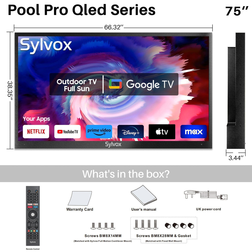 75" QLED Outdoor Fernseher Smart von Google TV  - Pool Pro Serie 2.0 Gen. QLED Version