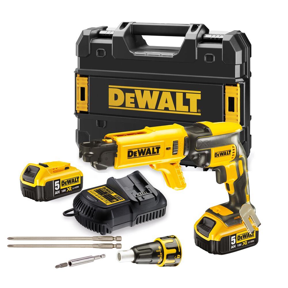 18V/2x5Ah Akku-Schnellbauschrauber mit Magazinvorsatz (DeWALT DCF620P2K-QW)