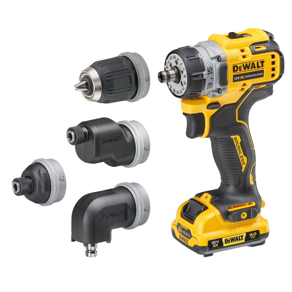 12V/3.0Ah Akku-Bohrschrauber, 4 Köpfe (DeWALT DCD703L2T-QW)