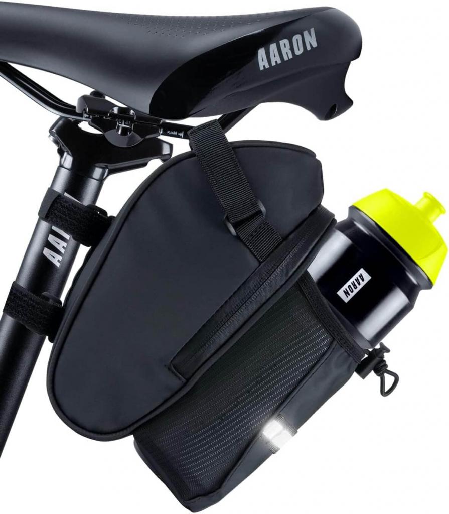 AARON Fahrrad Satteltasche mit Flaschenhalter, Wasserabweisende Fahrradtasche mit Reflektor