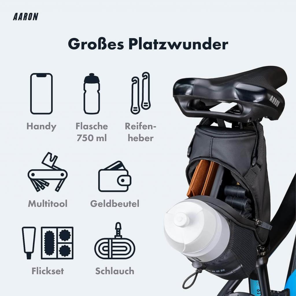 AARON Fahrrad Satteltasche mit Flaschenhalter, Wasserabweisende Fahrradtasche mit Reflektor